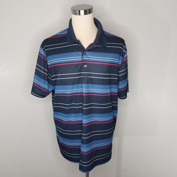 Ben Hogan Mens 2XL Blue Striped Short Sleeve Performance Polo Shirt - Picture 1 of 12
